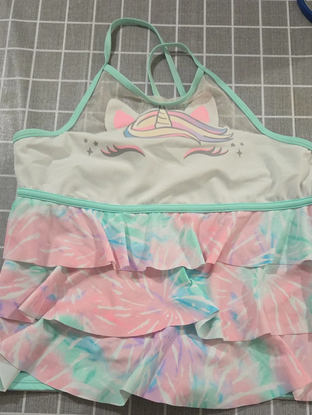 Justice Kids Unicorn Ruffle One-Piece Swimsuit - Mint, Pink, Blue, Purple